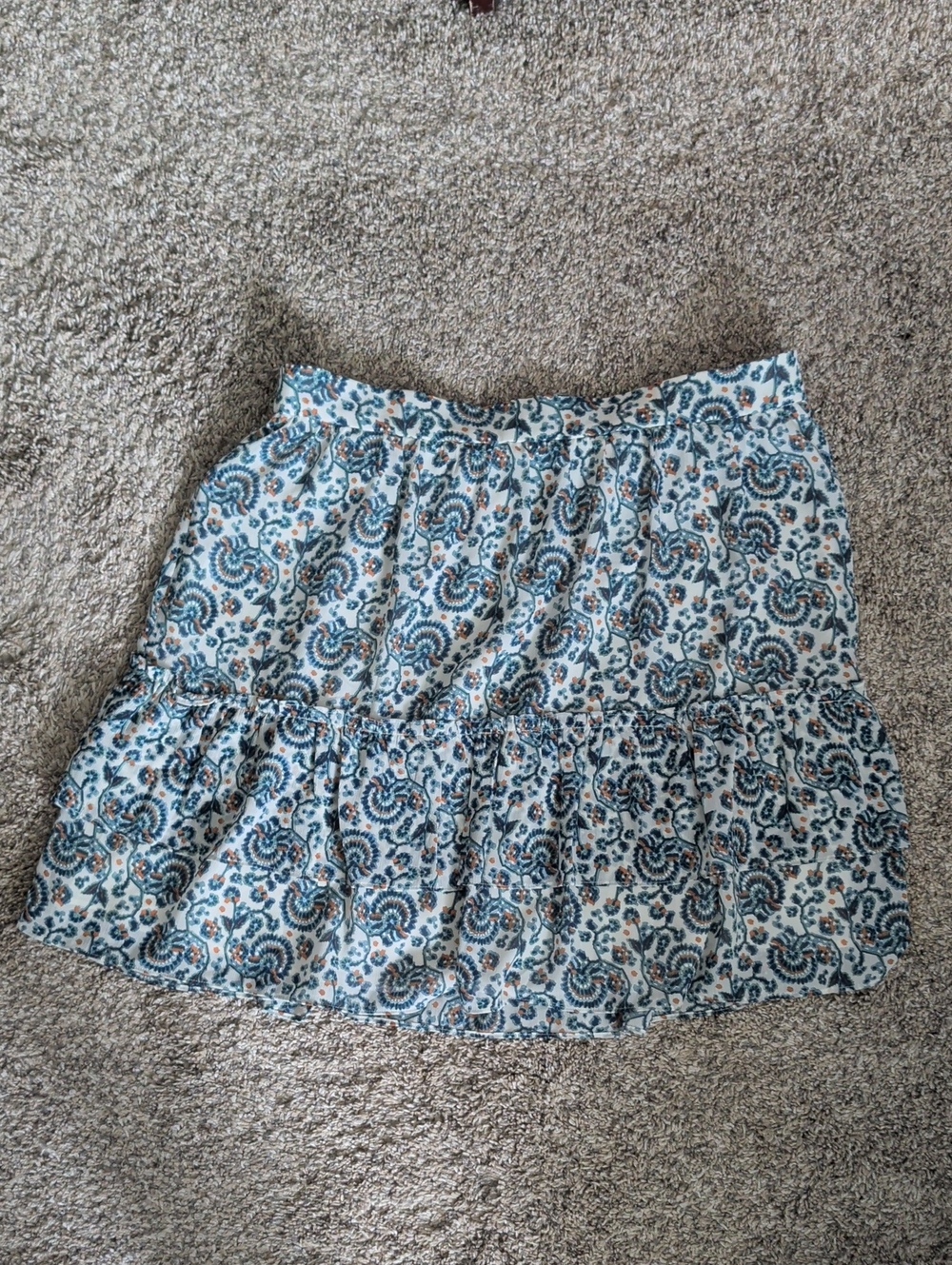 J. Crew Blue Paisley Tiered Skirt with Cream Accents